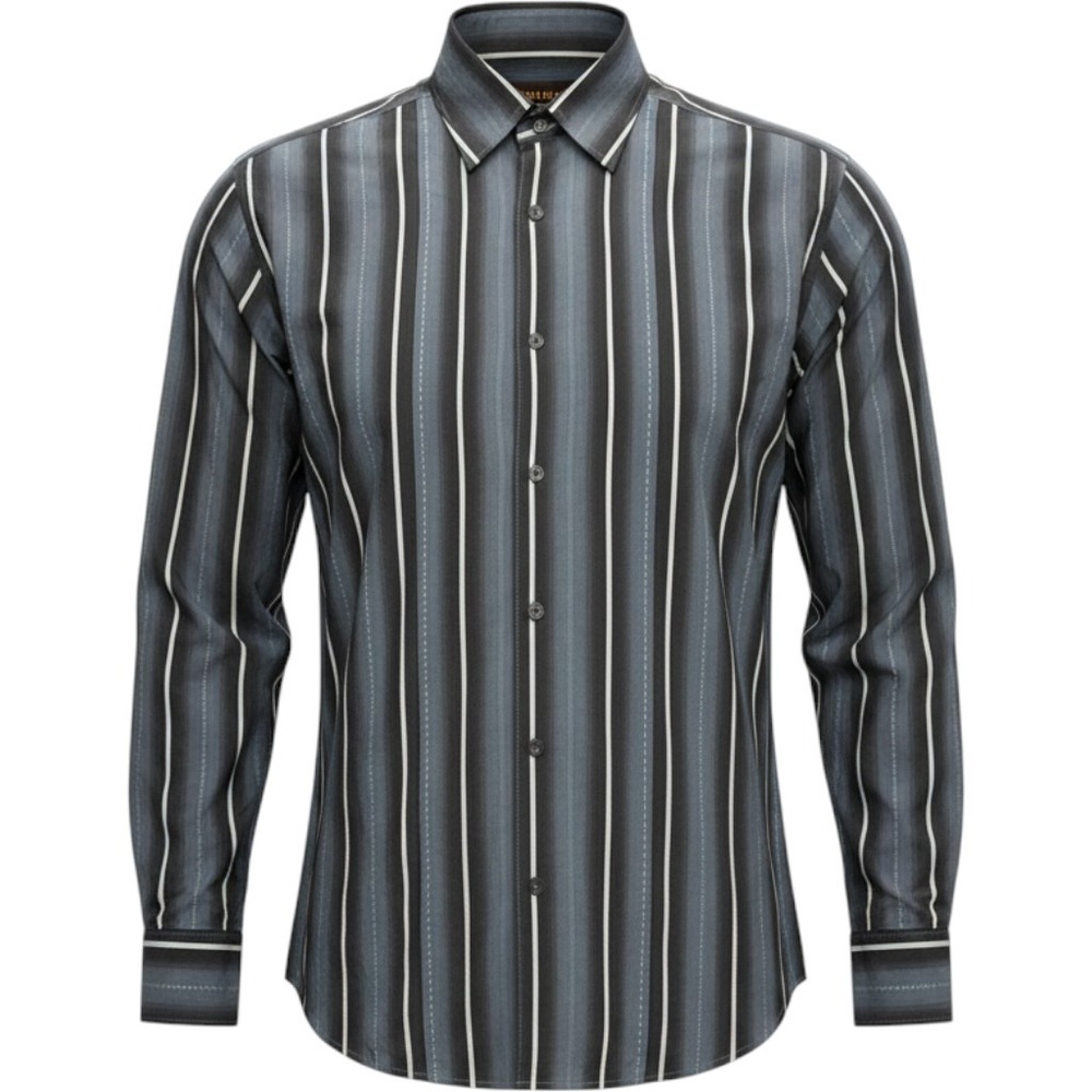 Cubavera Mens Large Grey Blue Vertical Ombre Stripe Cotton Button Down Shirt